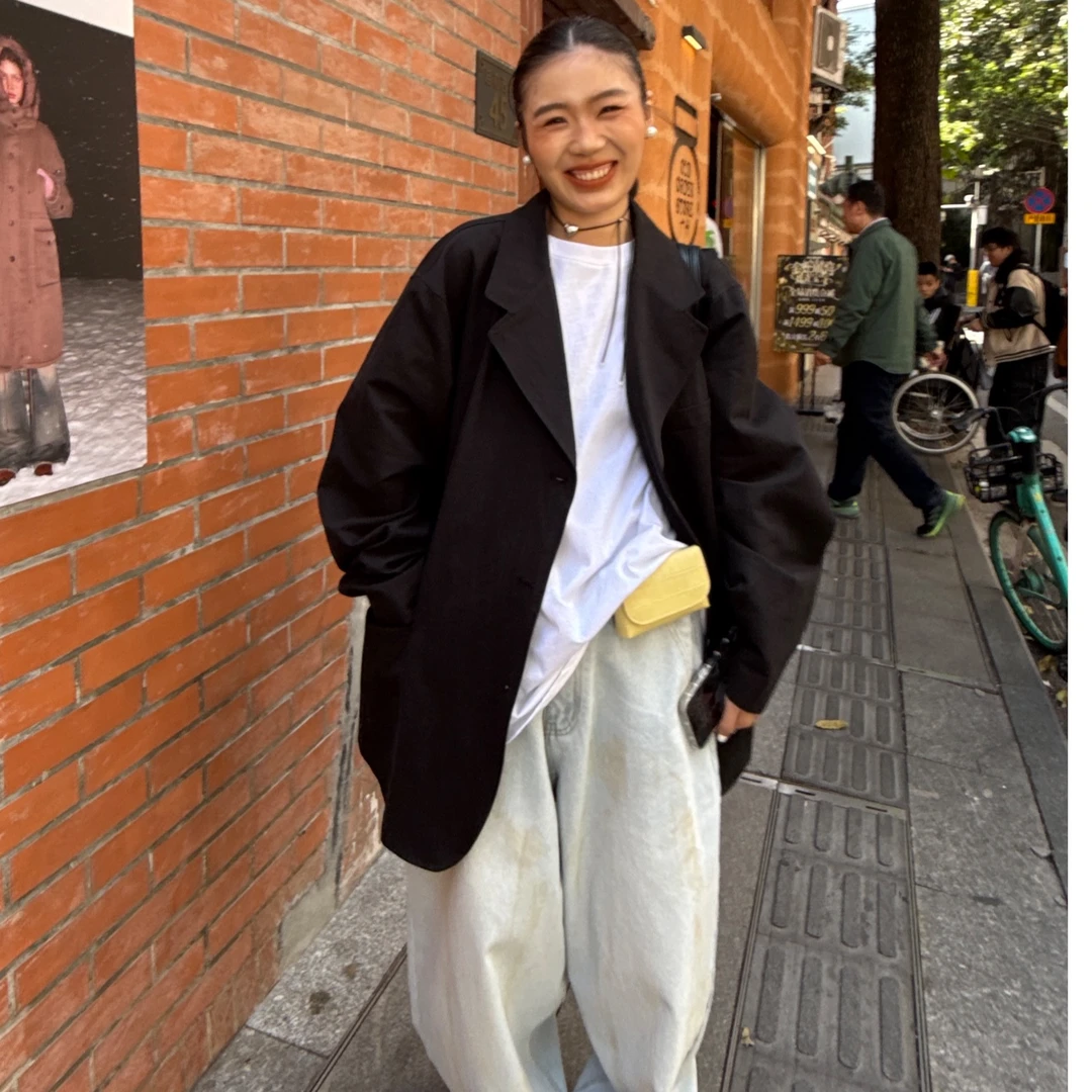 春季新款韩系时尚设计款宽松大版西装外套21208