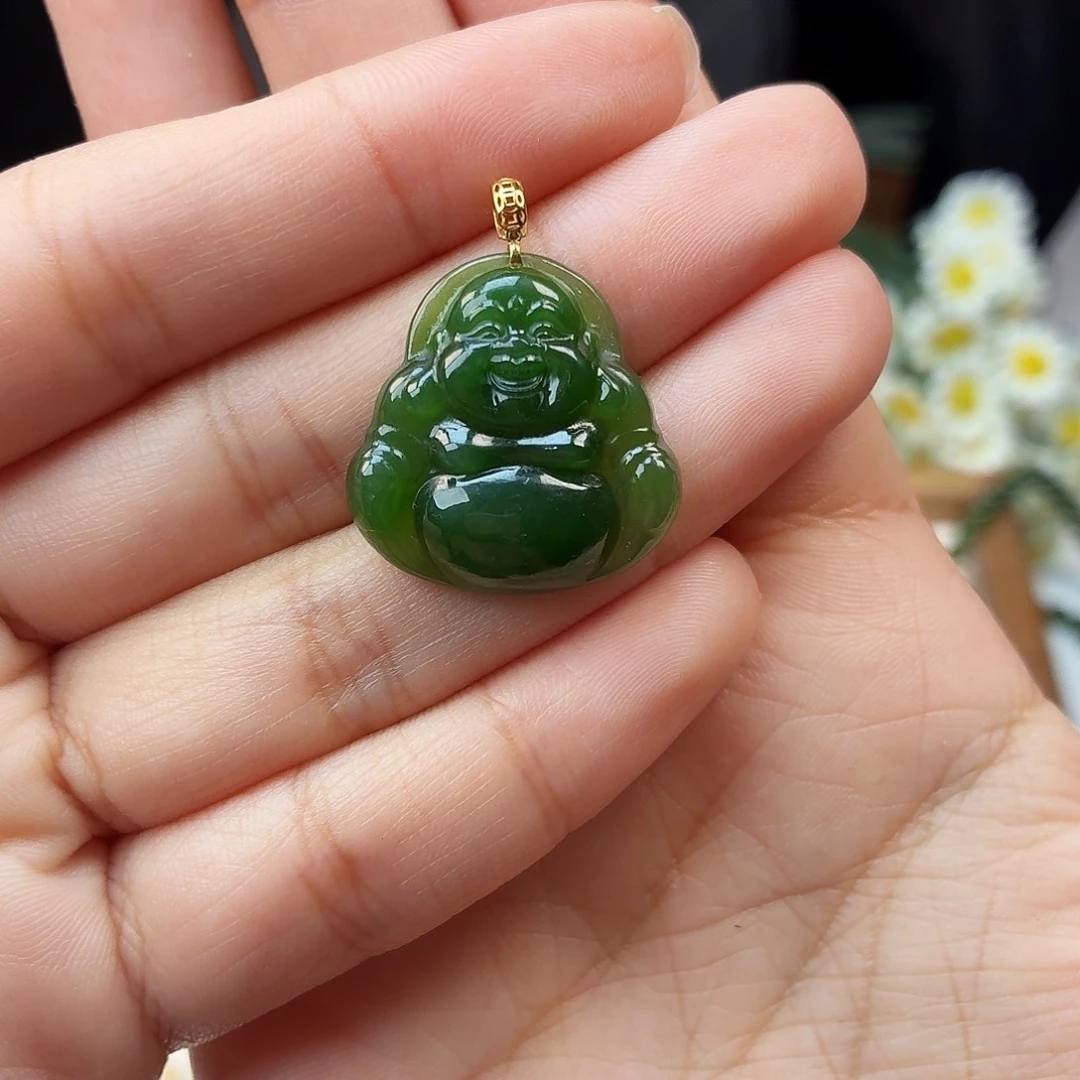 海***）和田玉18K金镶嵌吊坠(赠链)