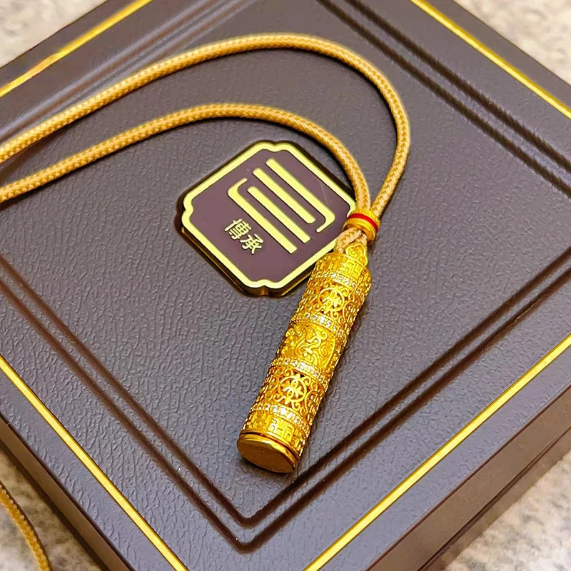 铜合金项链 古法黄金色花丝点钻随身佛金佛项链女镂空可打开项链