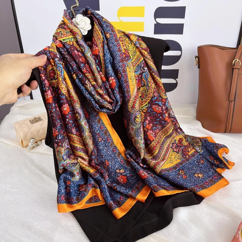 民族风花朵长款气质丝巾女春秋2025百搭印花薄款纱巾夏季防晒披肩