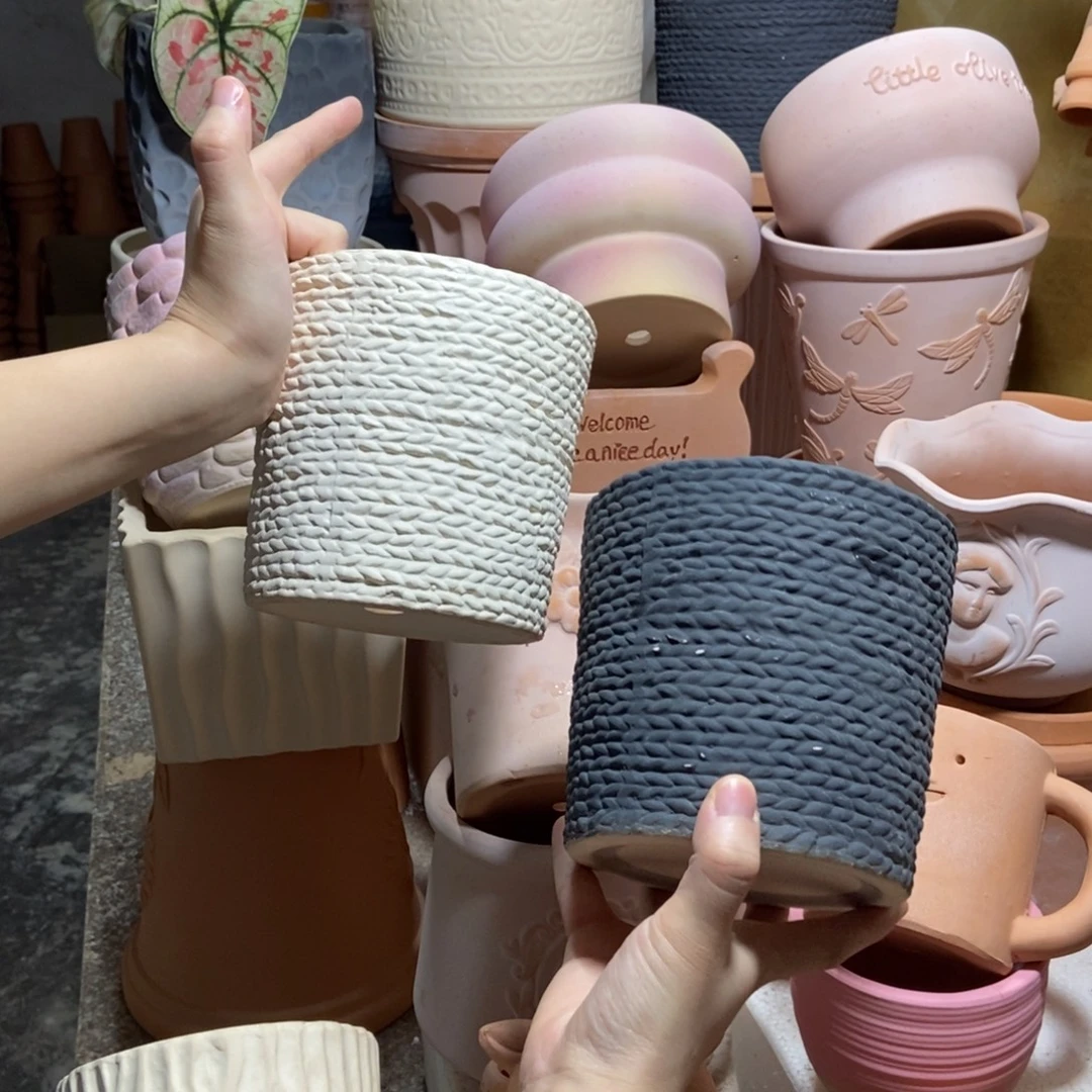 14×13麻绳盆 白+黑 粗陶2个