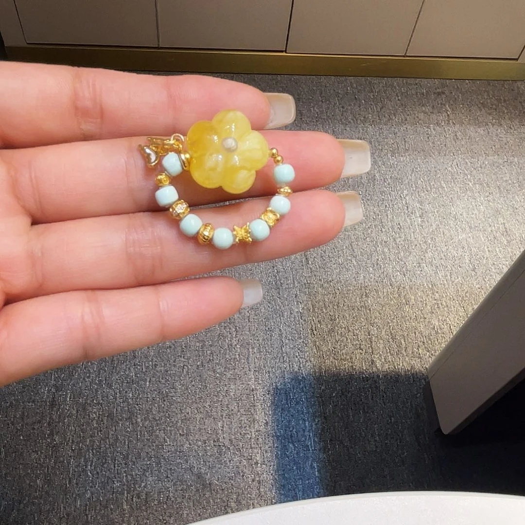 未镶嵌琥珀珠宝奇石花花戒指