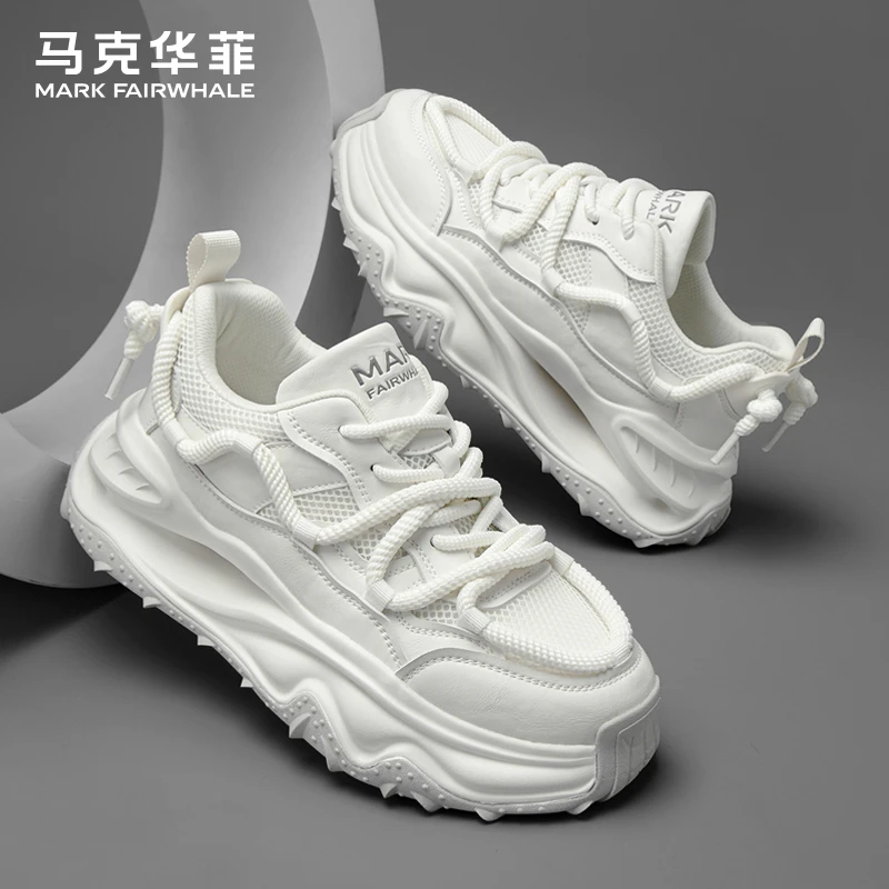 马克华菲厚底小白鞋男夏季透气增高网面老爹鞋男运动休闲鞋子男潮