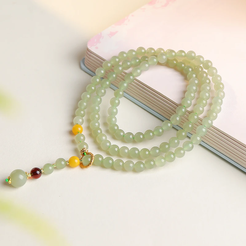 印象眸和田玉浅青玉晴水Y字链（108颗） 多样性发货 拍一发一 ND