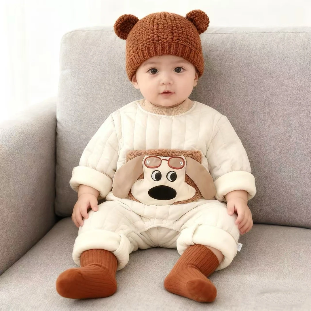 秋冬保暖爬服居家穿加厚连体衣长爬长袖哈衣加厚卡通防脏防污