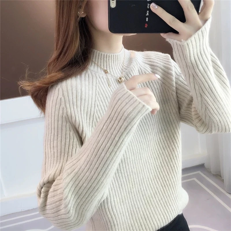半高领针织衫秋冬加厚套头内搭宽松慵懒风上衣