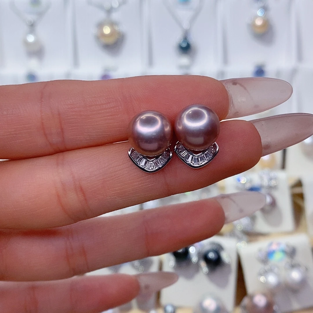 银S925镶嵌耳饰淡水珍珠