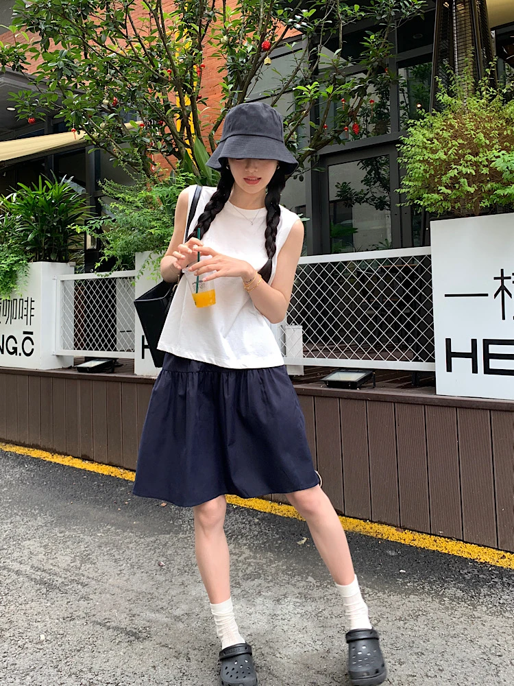 日系休闲松紧半身裙短裙女2025春夏季新款百搭显瘦宽松休闲运动裙