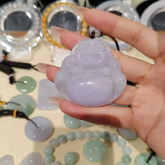 翡翠未镶嵌颈饰天然缅甸翡翠A货春带彩佛公吊坠