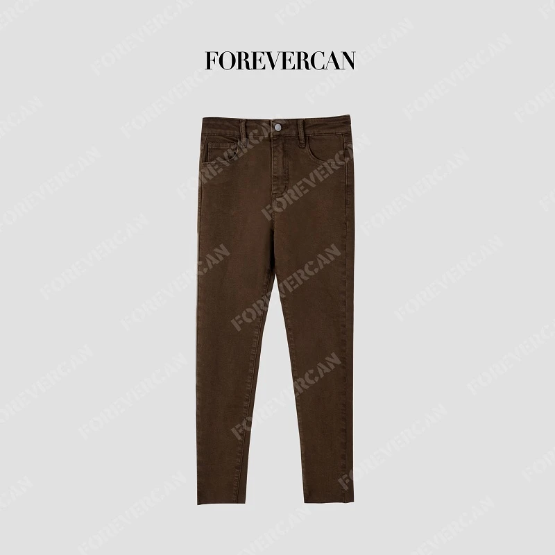FOREVERCAN“都市写意”经典立裁加绒直筒小脚牛仔裤 FP30752D