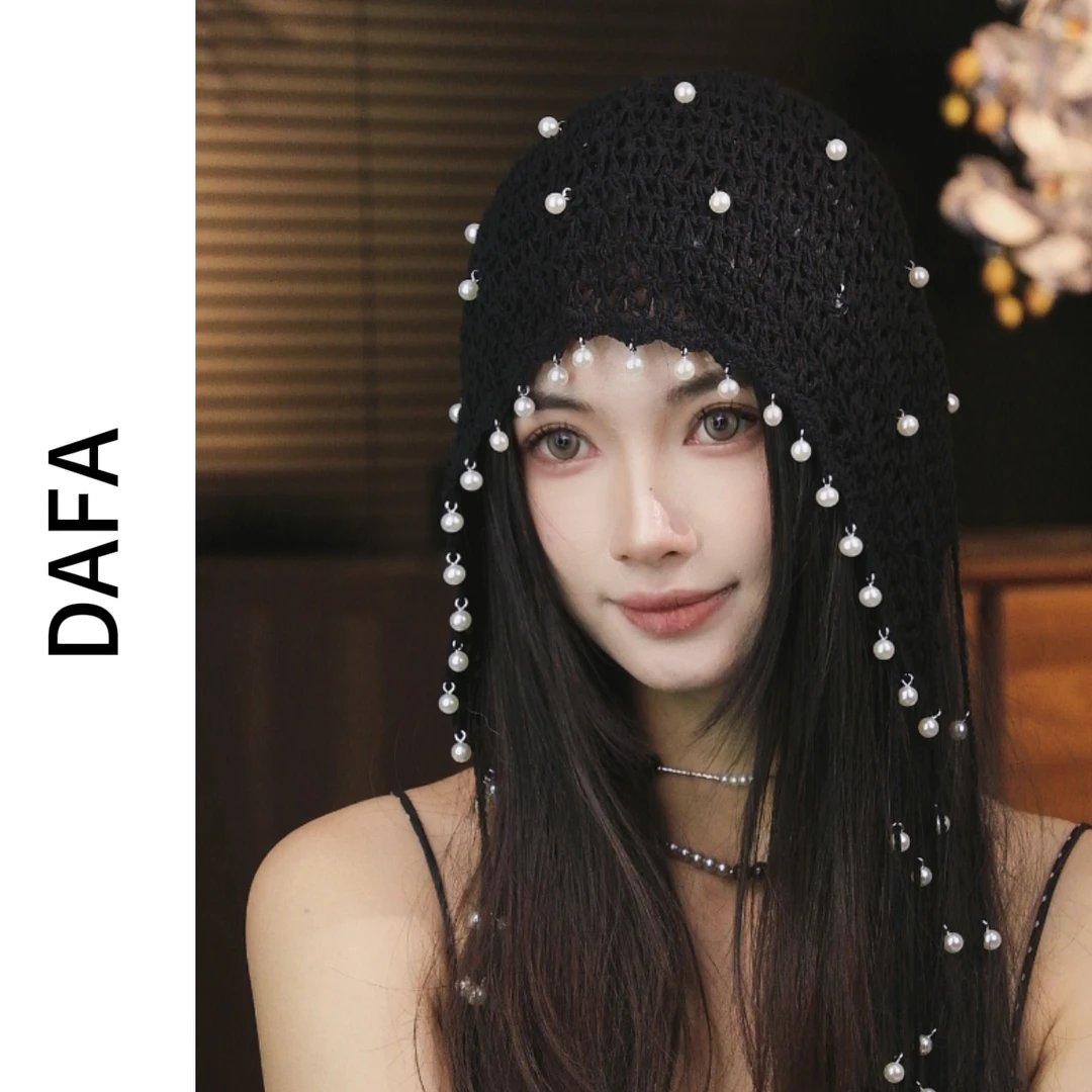 DAFA(A012)镂空珍珠吊坠手工包头帽女夏季薄款套头帽民族风流苏帽