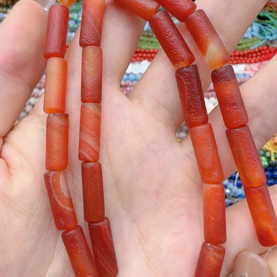 未镶嵌玛瑙/玉髓珠宝半成品橘皮老玛瑙管珠一条6×19