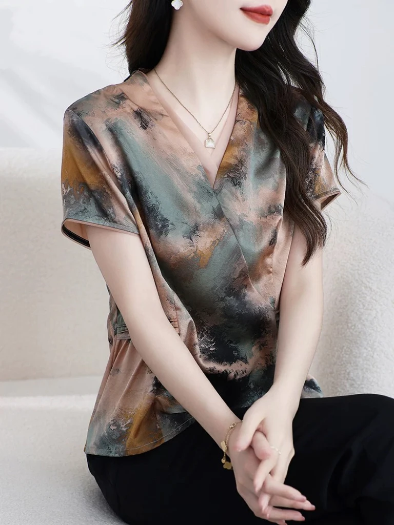 【孤品真丝上衣裤子B76-B150】时尚新款国风桑蚕丝真丝上衣裤子气质