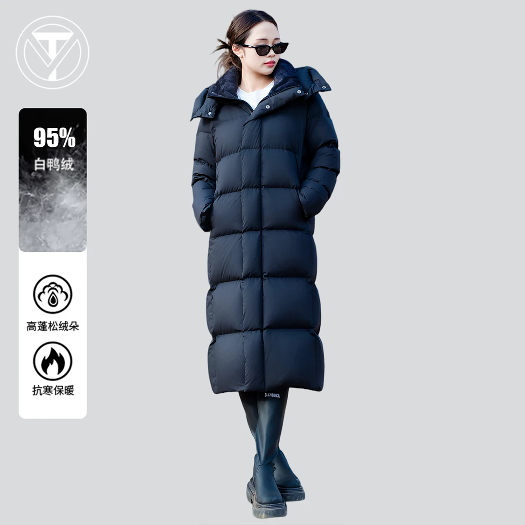 羽淘长款羽绒服女款2025新款女士加厚黑色羽绒外套白鸭绒防寒服冬