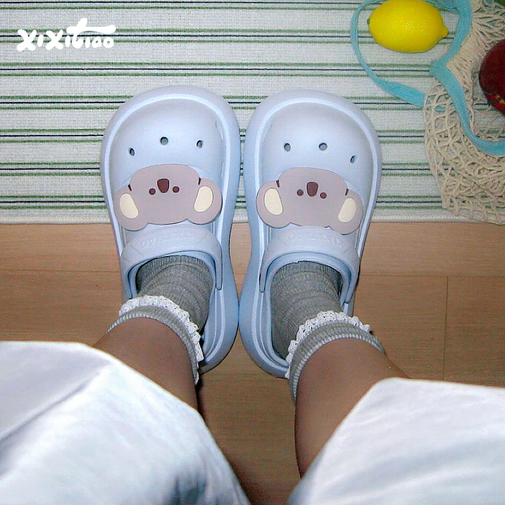 细细条 2025夏季新款可爱考拉洞洞鞋EVA厚底沙滩鞋女士外穿凉拖鞋
