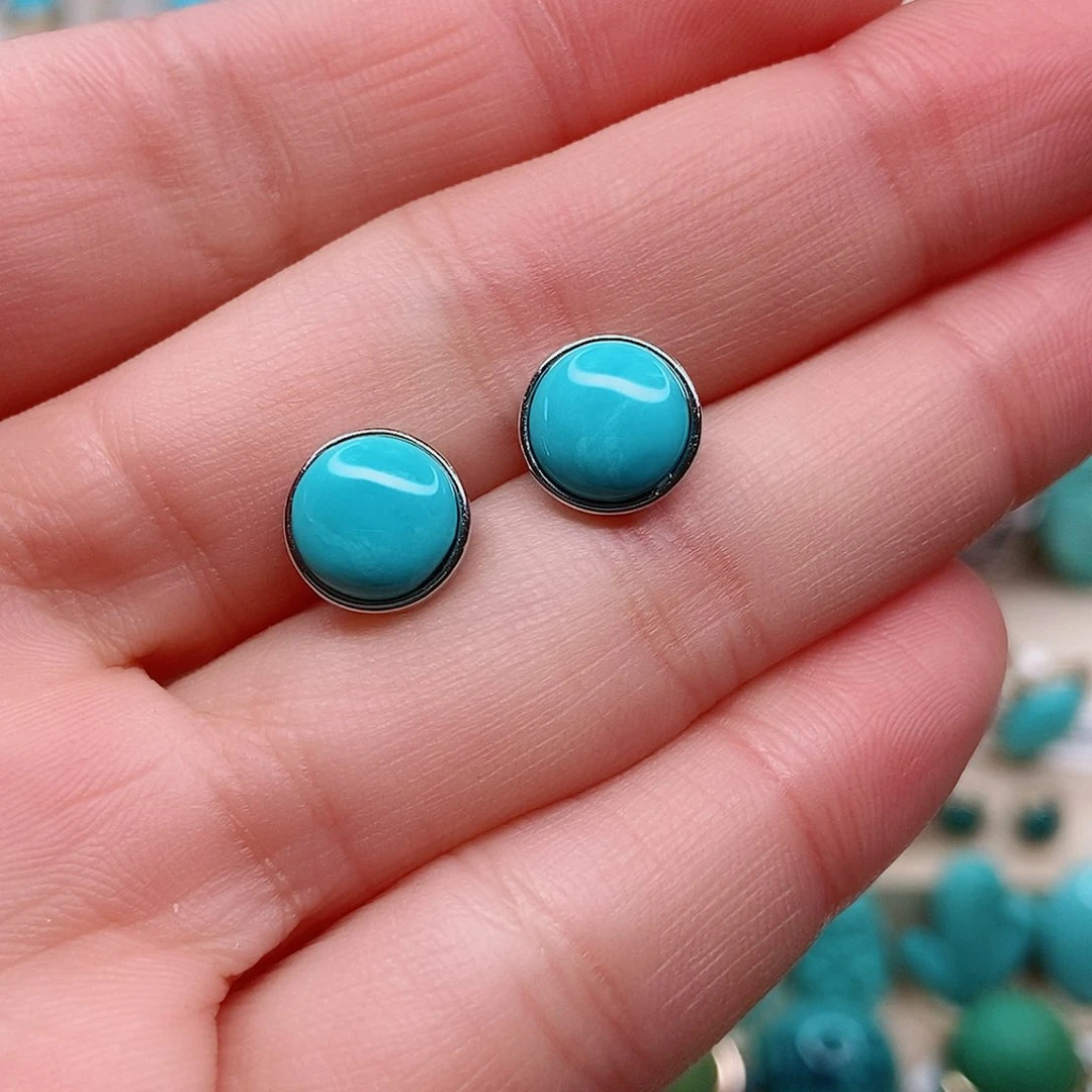 绿松石耳饰银S925镶嵌