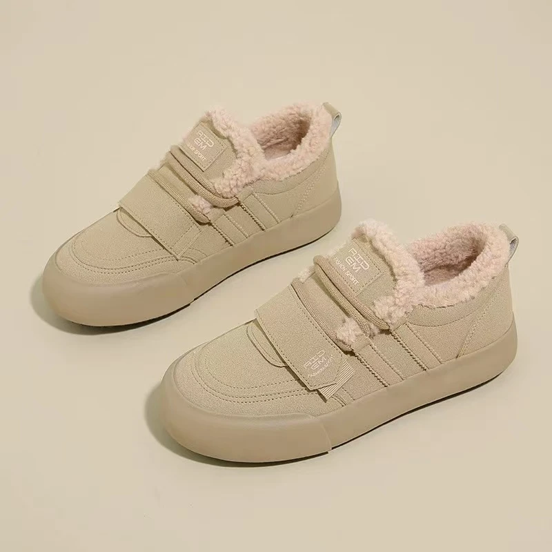 TP509 加绒棉鞋女复古时尚百搭魔术贴保暖毛毛鞋外穿德训鞋面包鞋