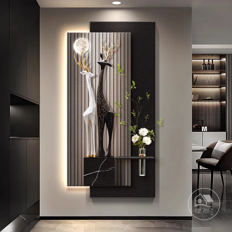 《福禄望月》轻奢玄关装饰画入户正对门过道走廊尽头挂画高级感壁画