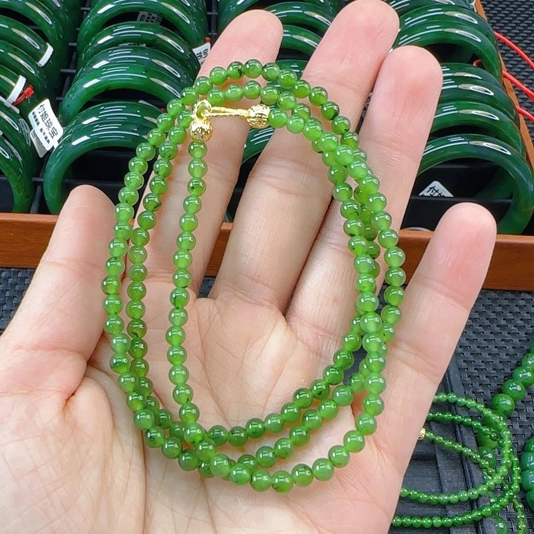 颈饰未镶嵌和田玉碧玉小米链卡4