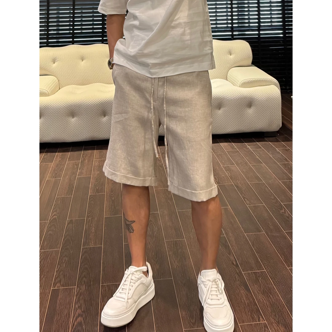 【100%亚麻松紧腰休闲短裤】2025夏季新款色织亚麻时尚短裤+813301