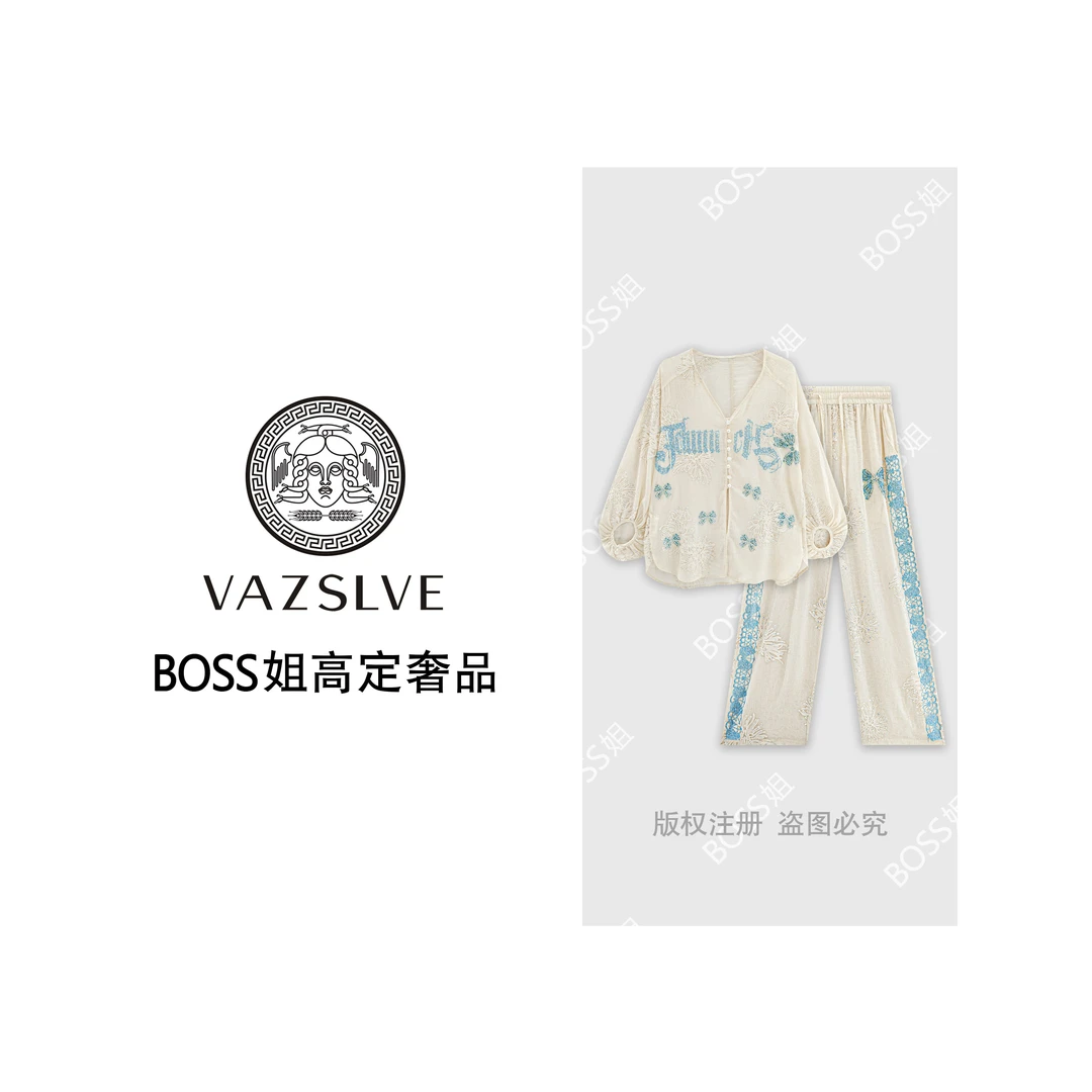 【VAZSLVE/原创设计】重工烫钻蝴蝶结休闲百搭套装TZ9968