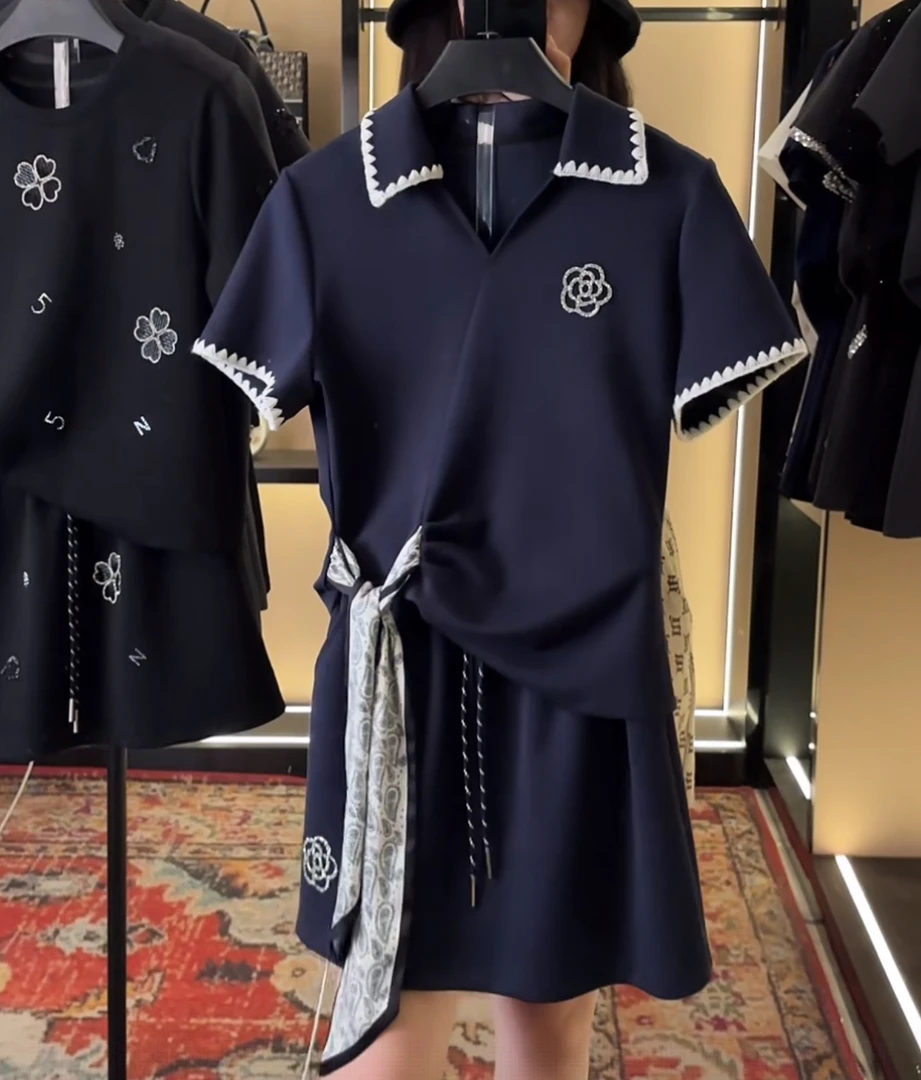 【宠粉价】夏季新款烫钻山茶花短袖套装裙两件套连衣裙裤TZ-186