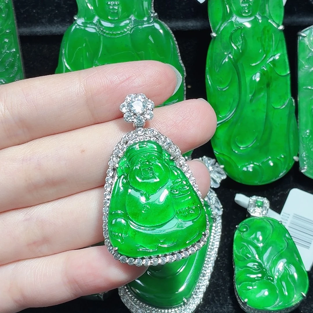 翡翠银S925镶嵌颈饰天然A货翡翠