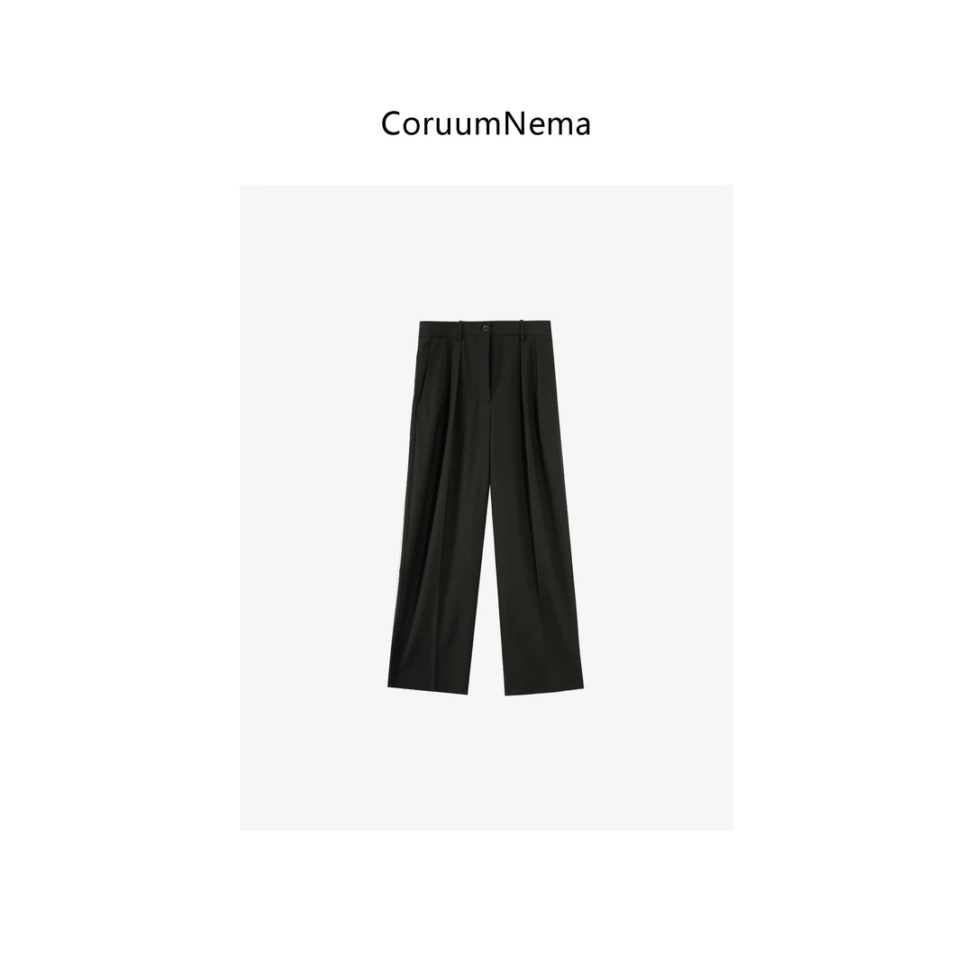 【CoruumNema】2025年新款黑色宽松高腰极简超薄垂感西裤180303
