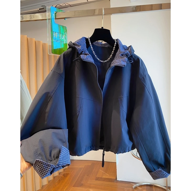 韩版连帽冲锋衣外套女2025新款宽松休闲百搭小个子防风夹克上衣秋