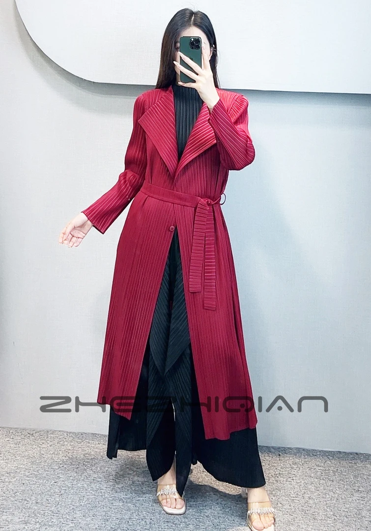 ZHEZHIQIAN【春风得意】高端褶皱百搭显瘦设计师时尚宽松腰带风衣