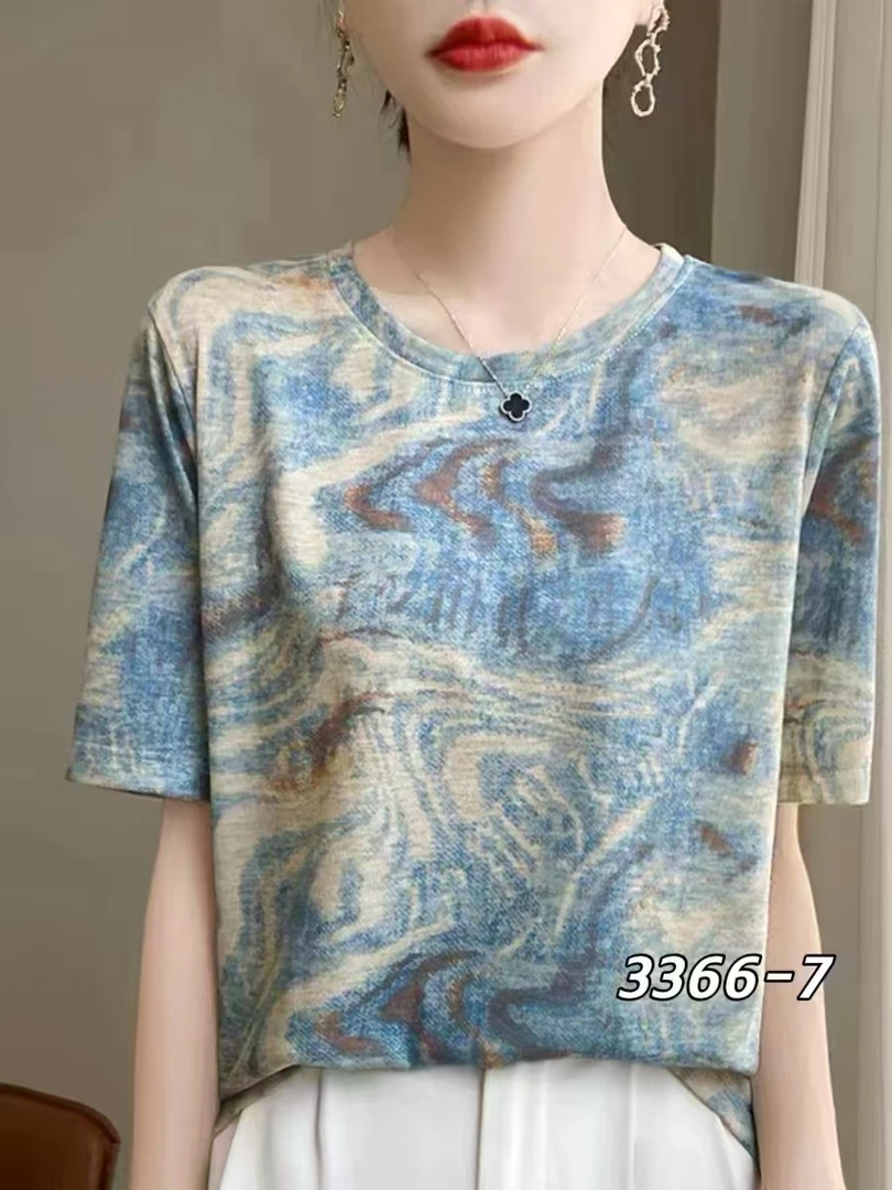 3366女士印花圆领半袖---z