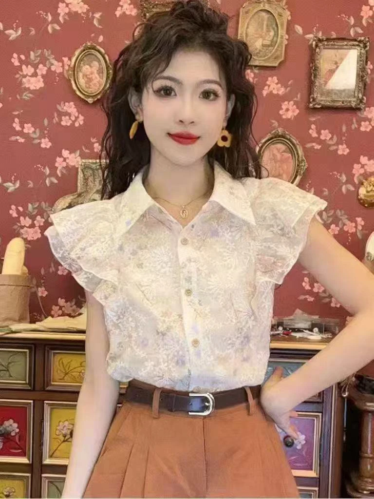 短袖衬衫女高级感轻奢减龄洋气