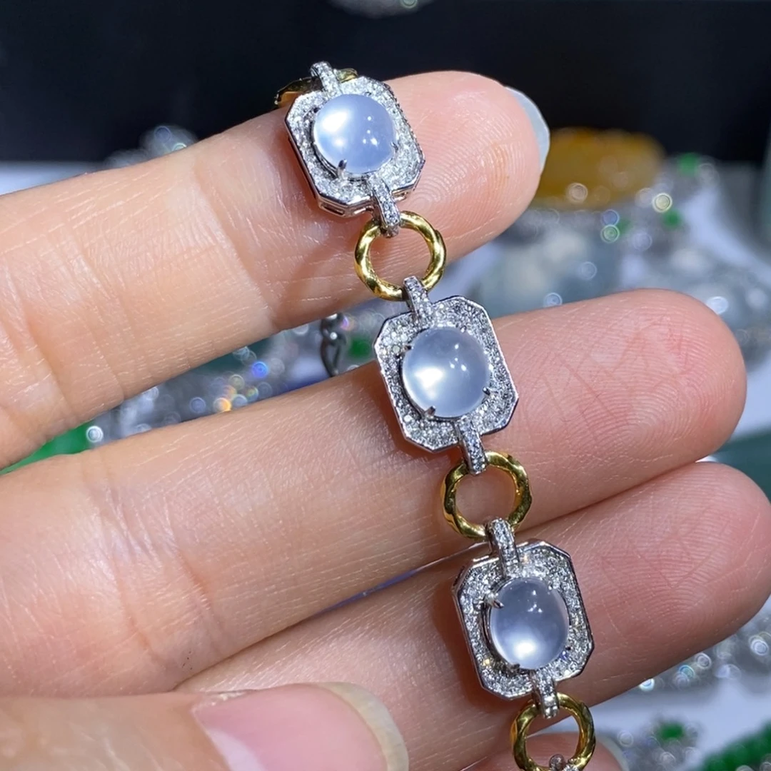 星***海翡翠18K金镶嵌手链手链