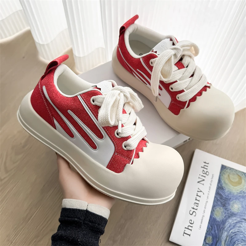 明星款蛋壳鞋男款板鞋厚底增高大头面包运动情侣时尚国潮帆布鞋