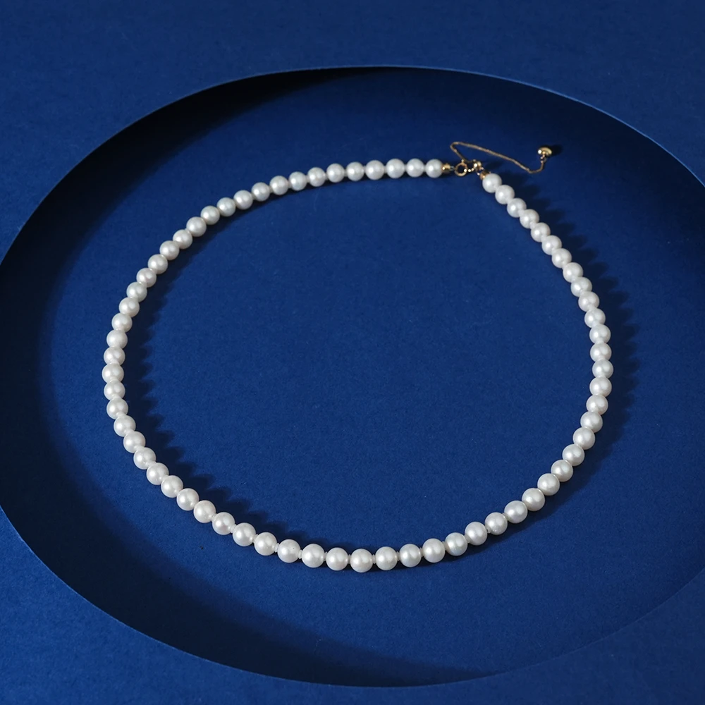 5-6mm晴蕊 18K金无核淡水珍珠项链小米珠冷白极强光百搭45+5cm