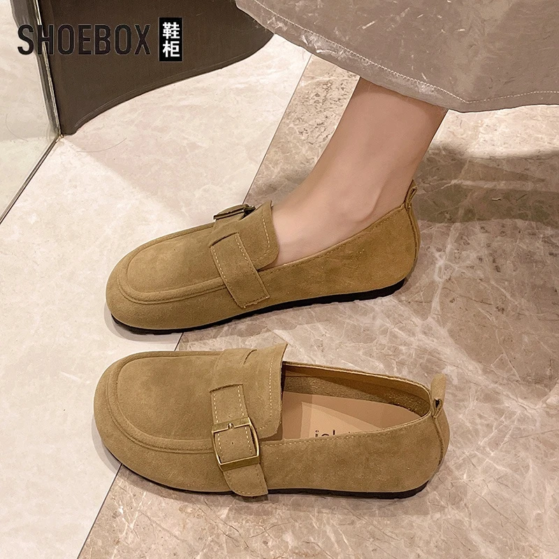 SHOEBOX鞋柜爆款豆豆鞋女2025夏季新款百搭一脚蹬休闲小皮鞋女