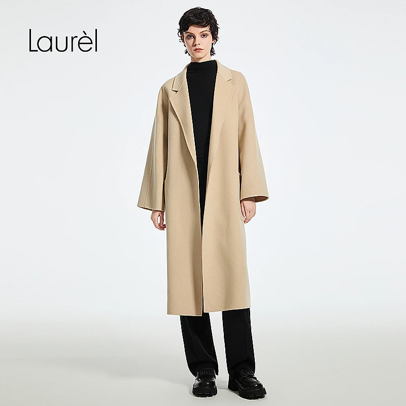 Laurel劳芮25秋新款经典系带收腰长款大衣LWD354D04200
