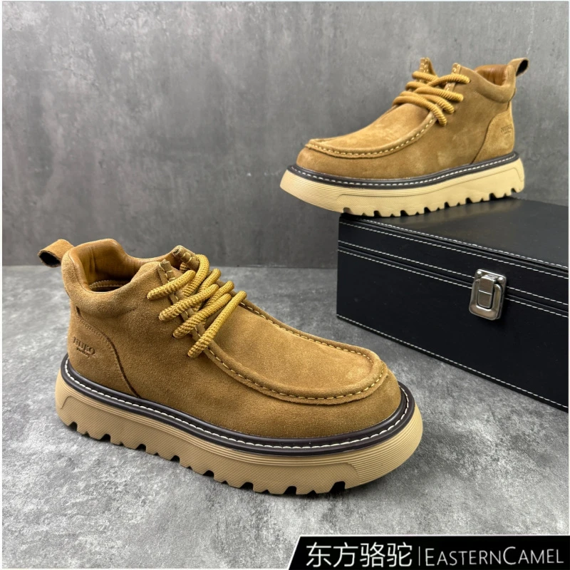 东方骆驼2025冬季新款男时尚百搭舒适潮鞋复古休闲加绒保暖马丁靴