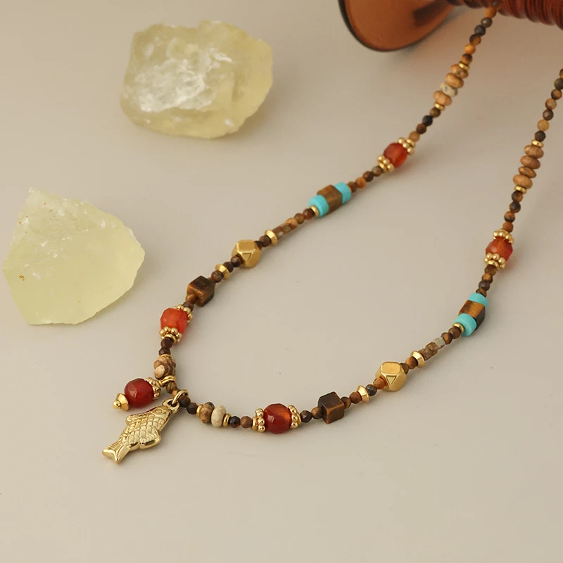 钛钢项链 【浅汐】原创设计手工串珠锁骨链复古小众彩色叠戴颈链