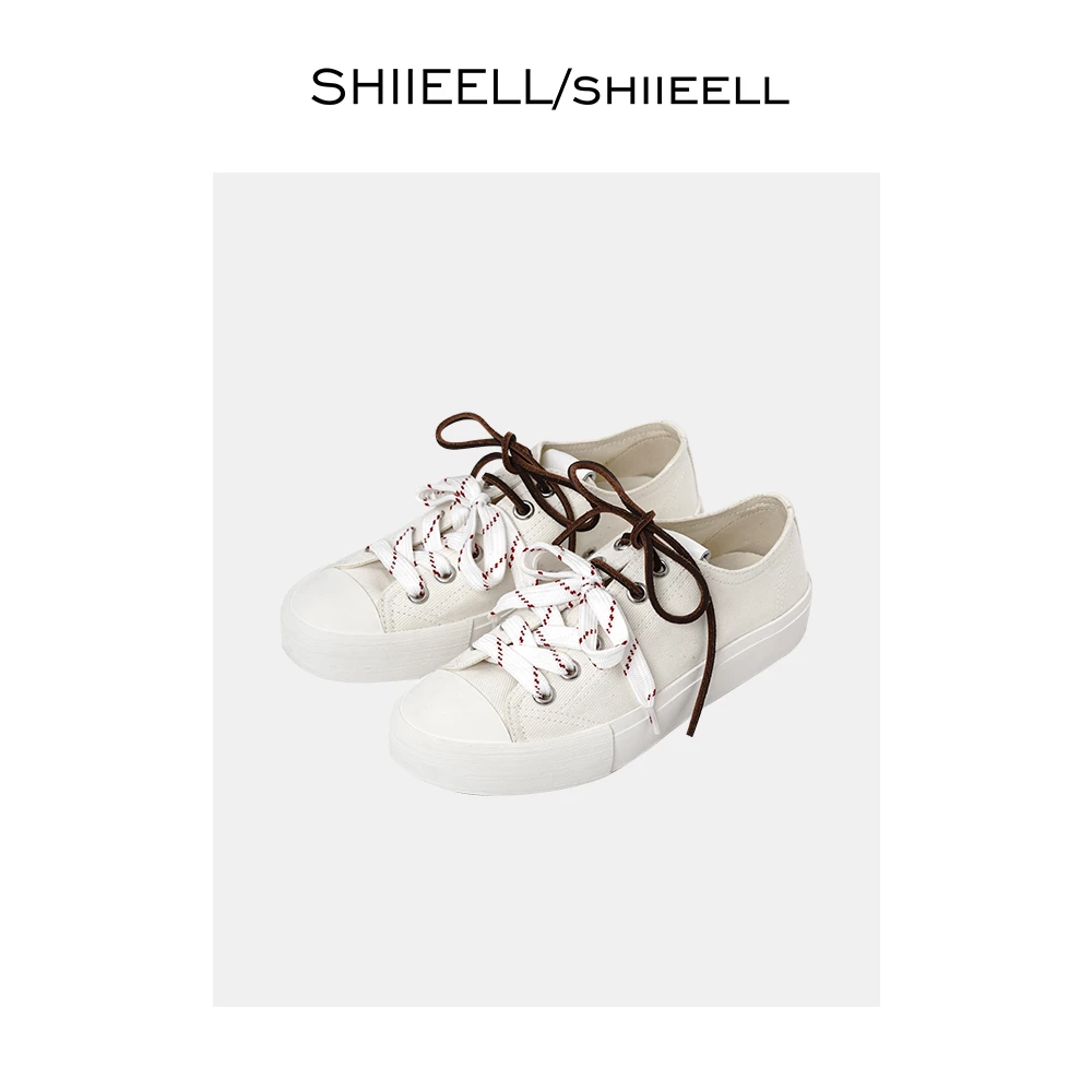 SHIIEELL小众双鞋带平板鞋夏季新款洋气厚底圆头时尚休闲鞋W5128