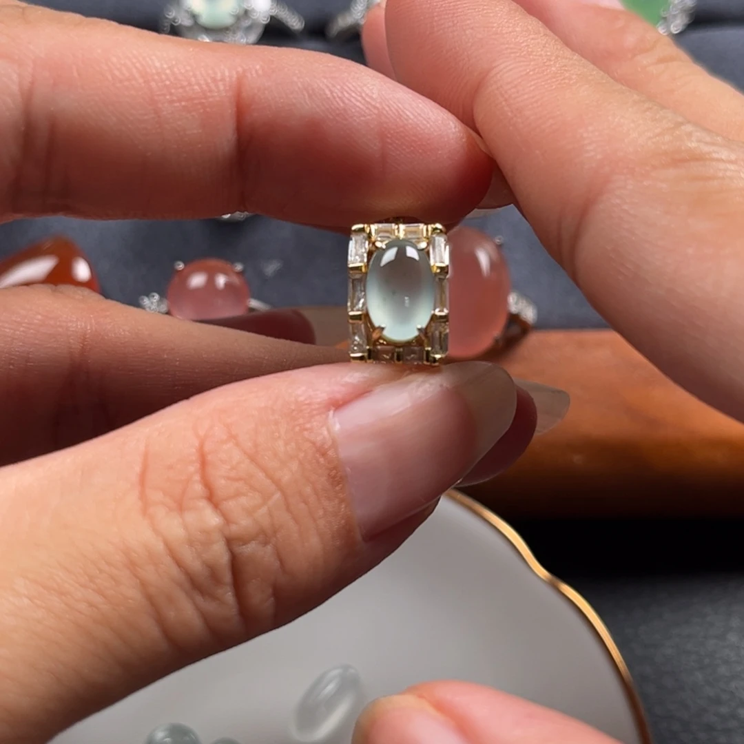 翡翠银S925镶嵌戒指缅甸天然翡翠Ａ货