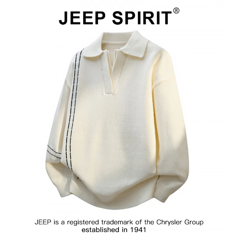 JEEPSPIRIT吉普潮牌明线设计感V领针织衫秋冬季重磅时尚毛衣上衣
