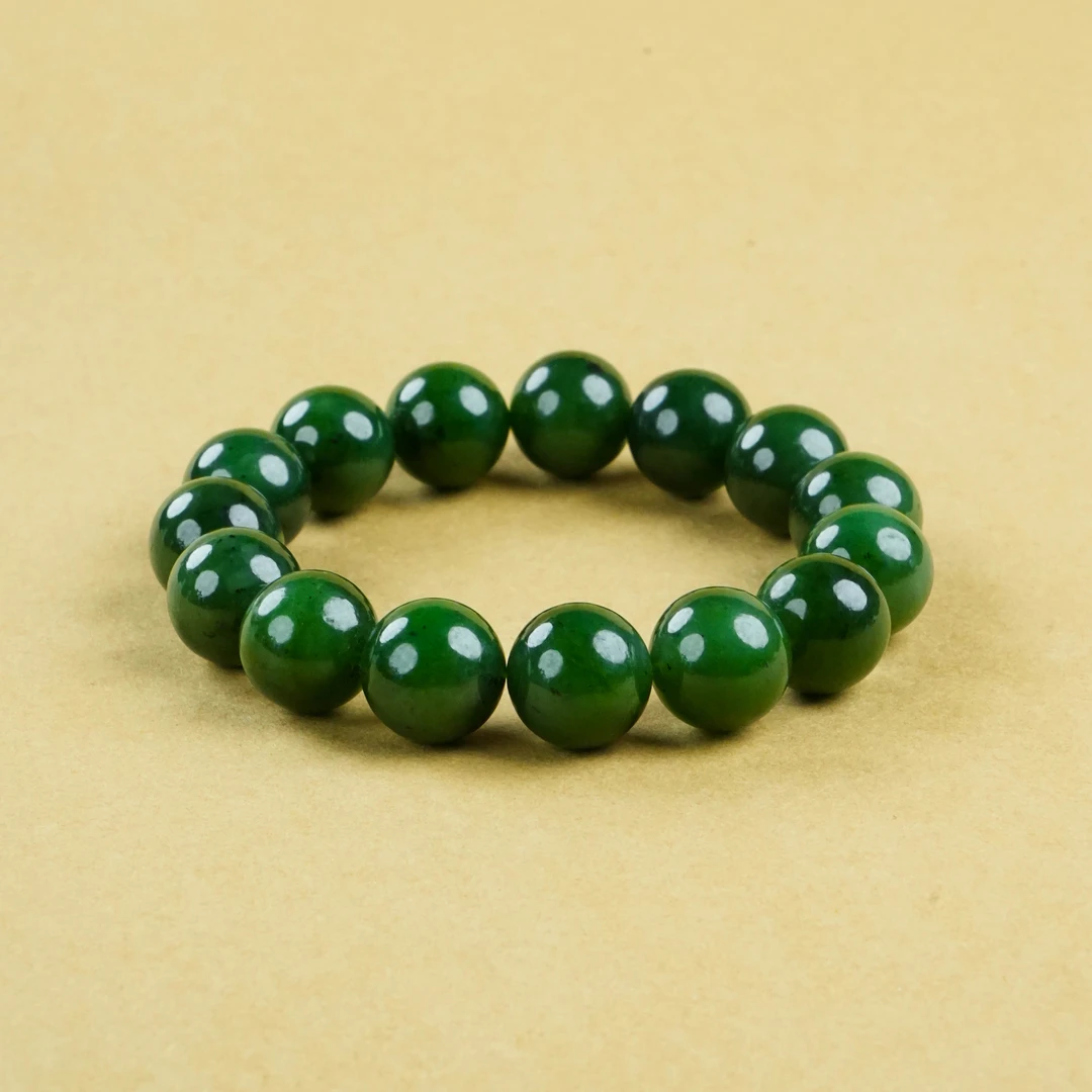 SC-150 天然和田玉碧玉手串 微矿点 主石约14mm 多样性发其一