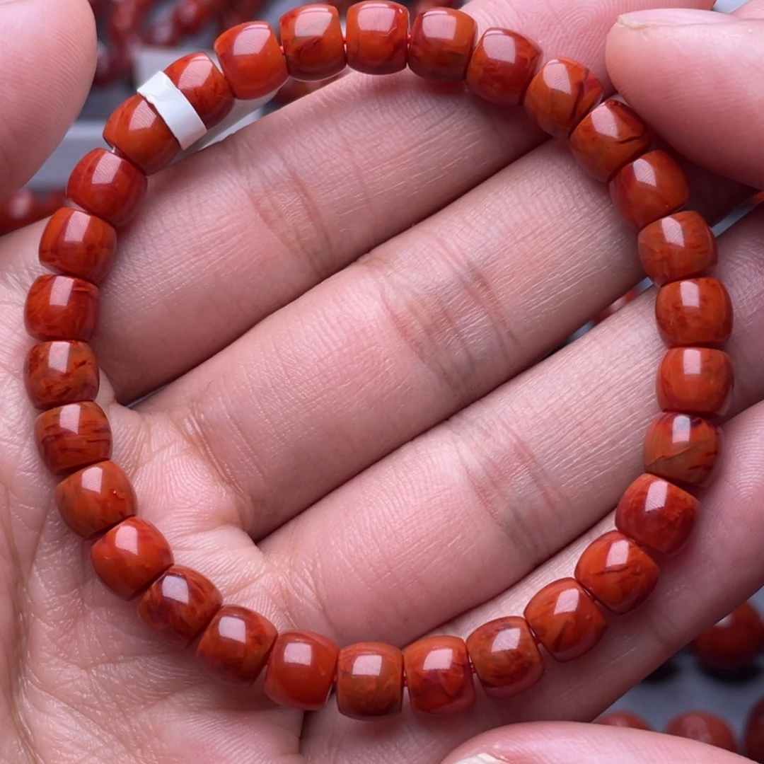 南红玛瑙未镶嵌南红玉石7mm瓦西柿子红火焰纹直切手串