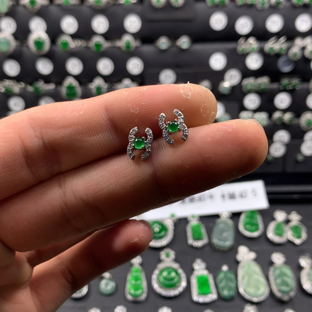 翡翠未镶嵌耳饰耳钉