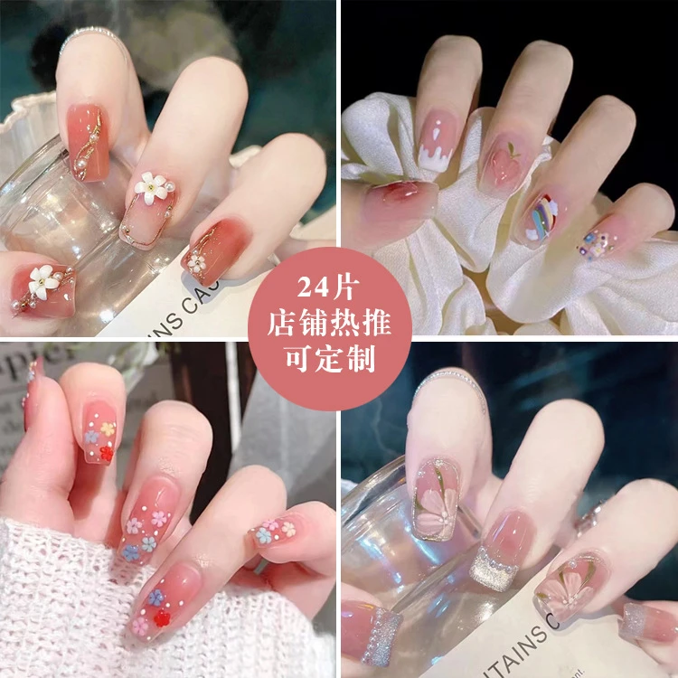 手工纯欲穿戴甲法式浮雕镶钻成品假指甲nails可拆卸仙女美甲贴片