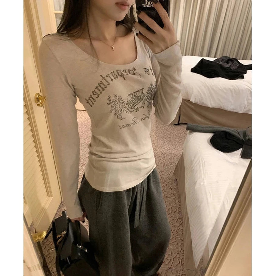 【全额运补】复古Rose时髦天菜 印花长袖上衣T恤女秋冬内搭