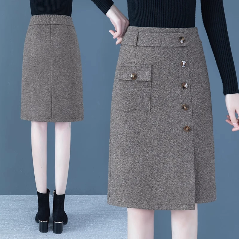 毛呢半身裙女秋冬季2025年新款显瘦中长款包臀裙时尚a字一步裙子