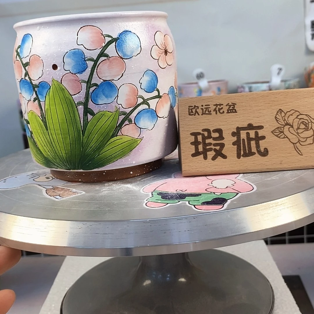 紫砂花盆红陶手绘花盆