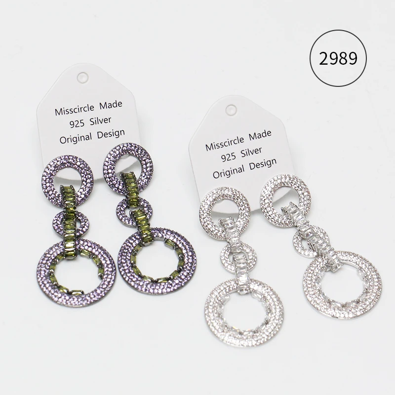 Misscircle Made 铜合金合成锆石耳饰 满钻圆圈吊坠耳环复古2989